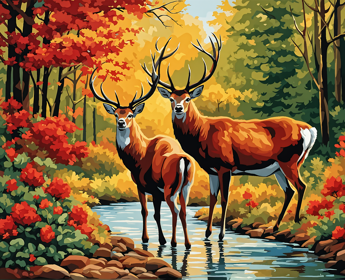 Pack of Red Deer Crossing a Track PD (1) - Van-Go Paint-By-Number Kit