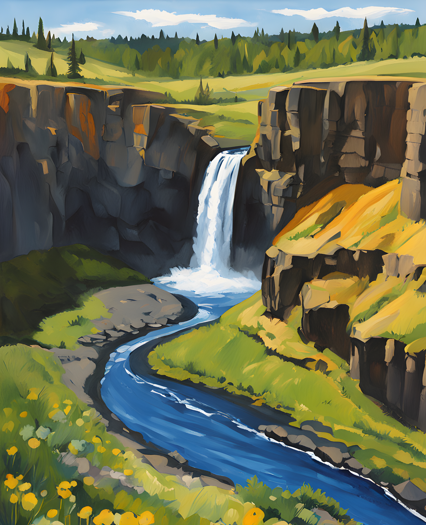 USA Great Places (223) - Palouse Falls State Park in Spring - Van-Go Paint-By-Number Kit