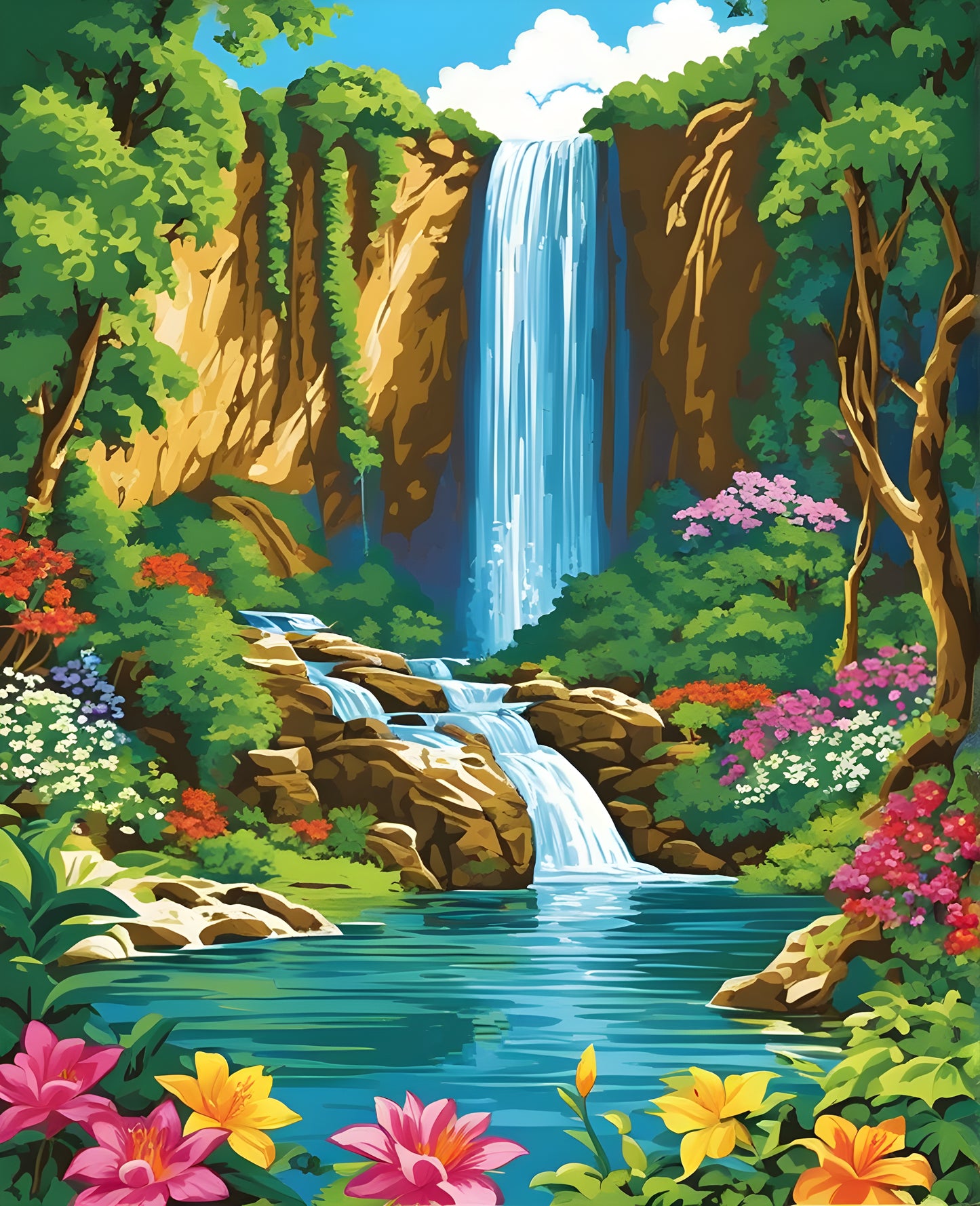 Paradise Summer Waterfall (2) - Van-Go Paint-By-Number Kit