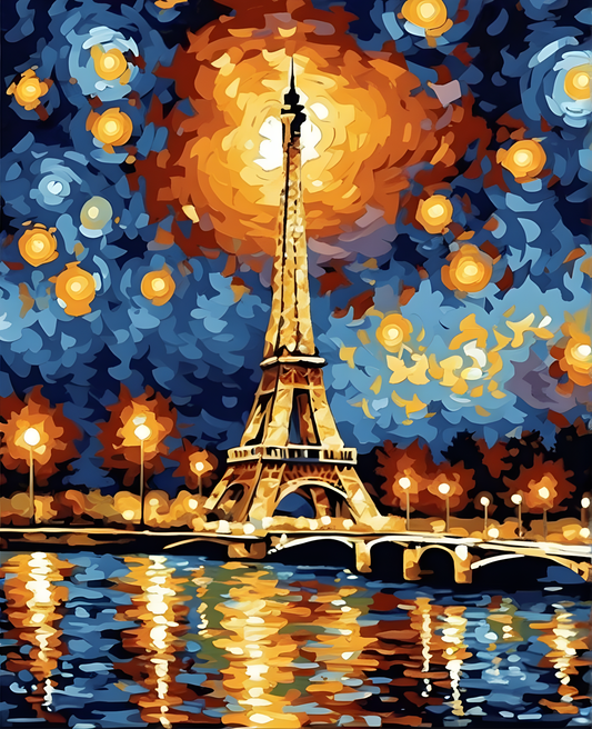 Paris Collection OD (20) - Eiffel Tower at Starry Night - Van-Go Paint-By-Number Kit