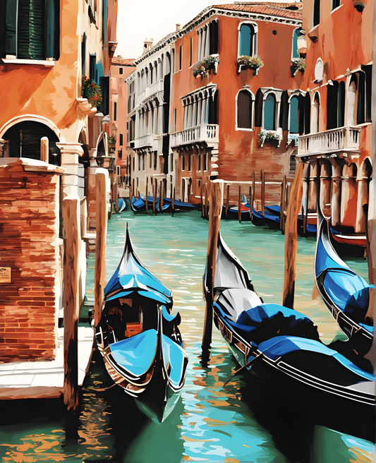 Parking Gondolas in Venetian Grand Canal (1) - Van-Go Paint-By-Number Kit