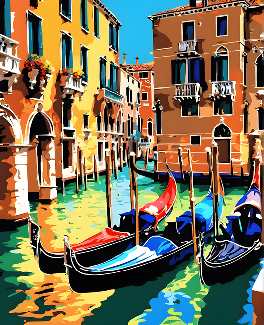 Parking Gondolas in Venetian Grand Canal (2) - Van-Go Paint-By-Number Kit