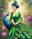 Peacock Lady in Green Dress (1) - Van-Go Paint-By-Number Kit