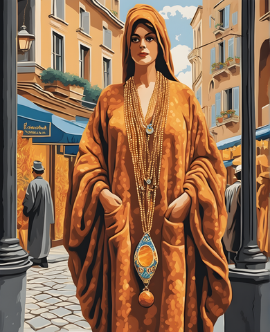 Persian Robe and Large Amber Necklace (2) - Van-Go Paint-By-Number Kit