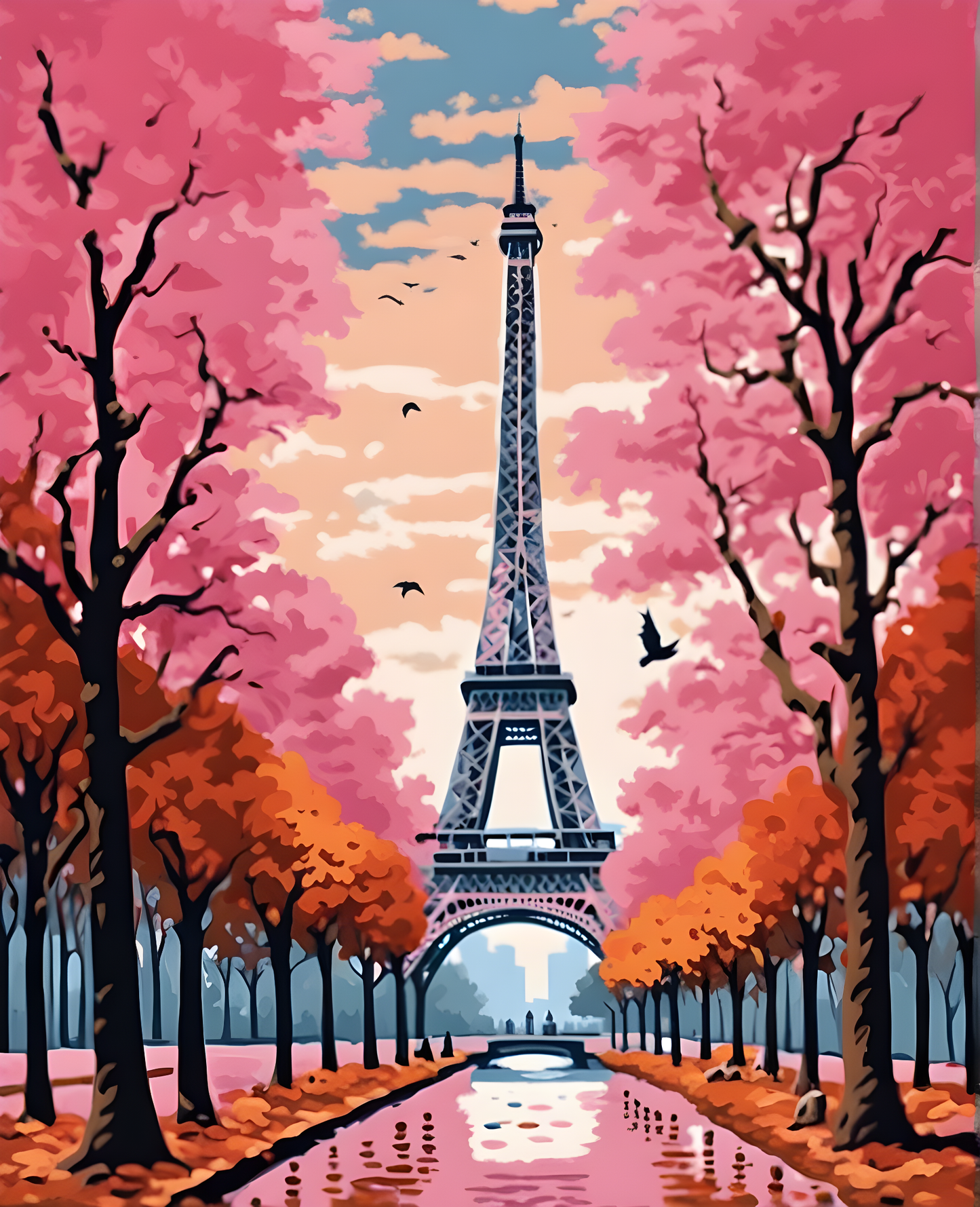 Pink Autumn Eiffel Tower, Paris (2) - Van-Go Paint-By-Number Kit