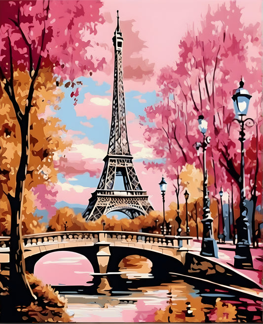 Pink Autumn Eiffel Tower, Paris (1) - Van-Go Paint-By-Number Kit