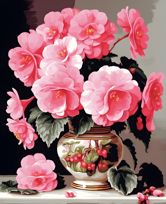 Pink Begonia in a Vase (2) - Van-Go Paint-By-Number Kit