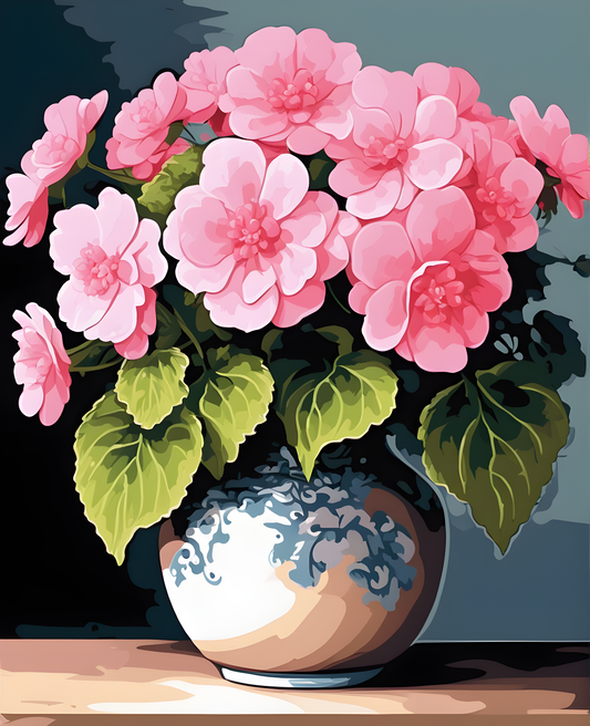 Pink Begonia in a Vase (1) - Van-Go Paint-By-Number Kit