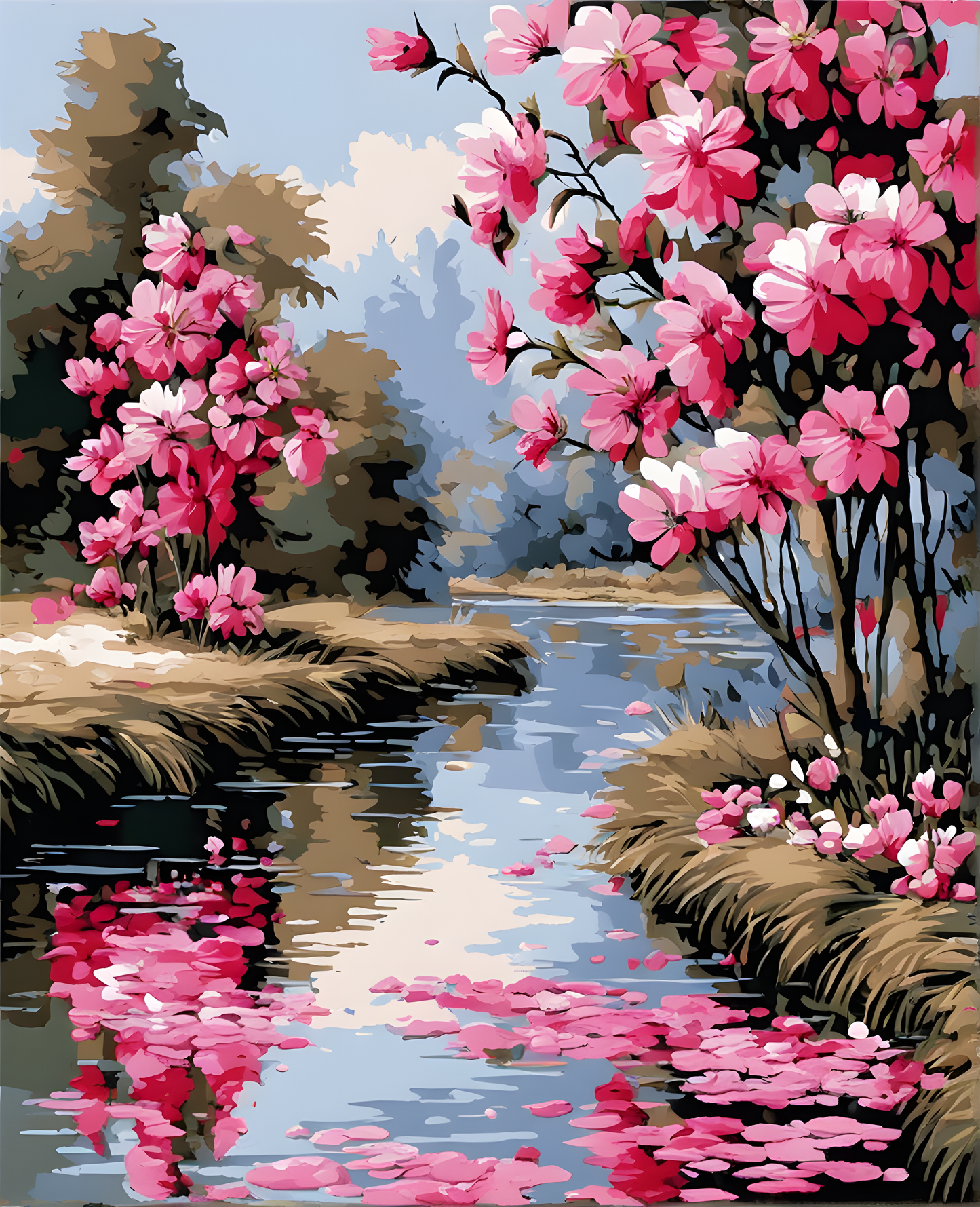 Pink flowers on the rivers bank (1) - Van-Go Paint-By-Number Kit