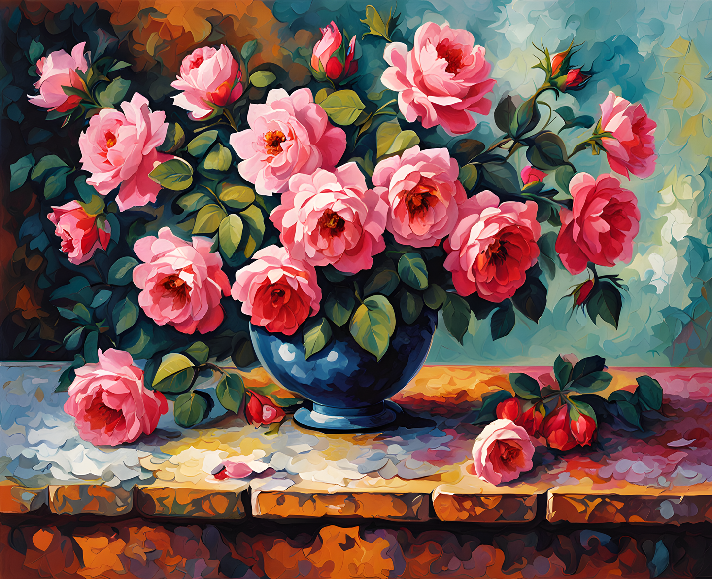 Pink Roses On A Table PD (3) - Van-Go Paint-By-Number Kit