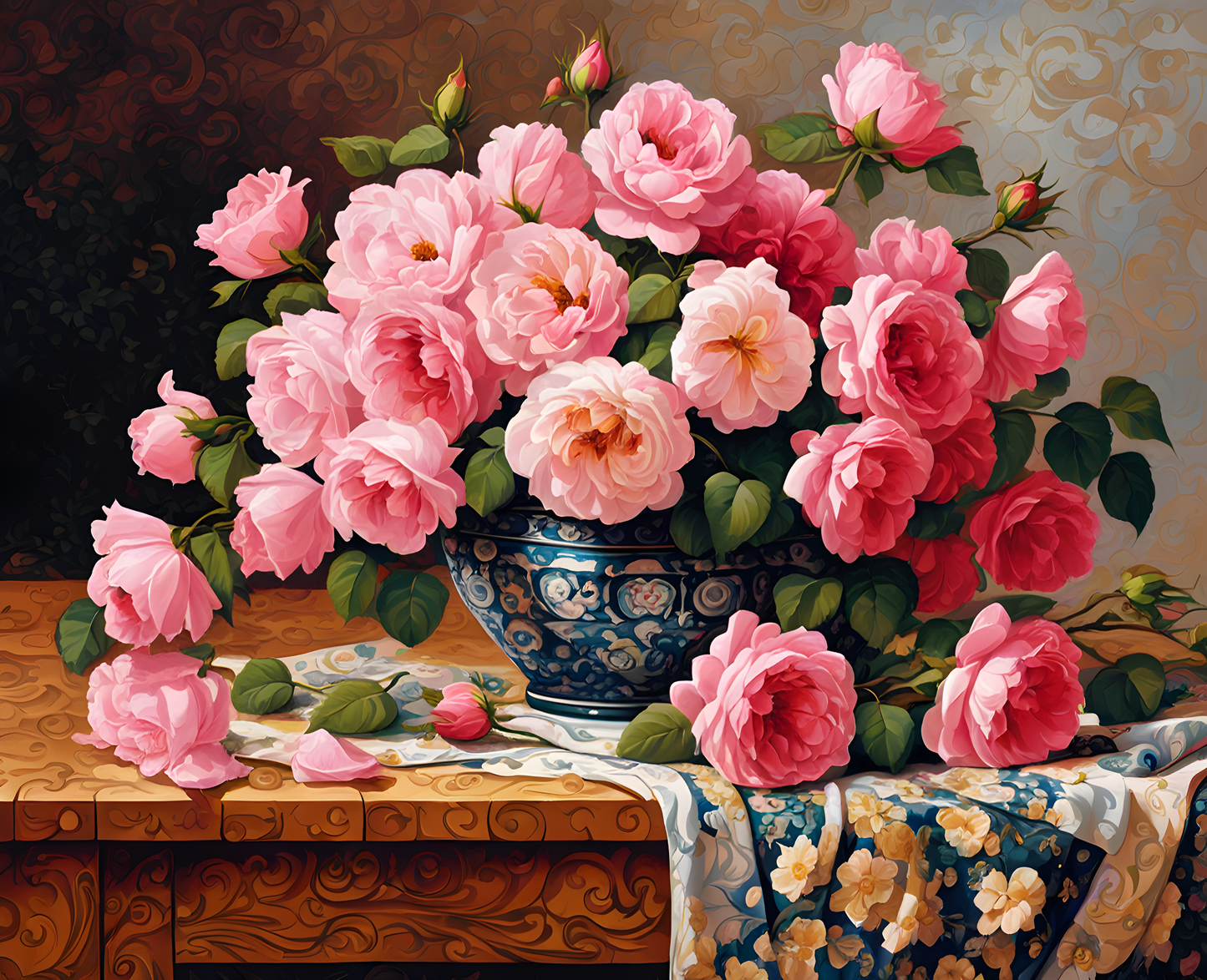 Pink Roses On A Table PD (4) - Van-Go Paint-By-Number Kit