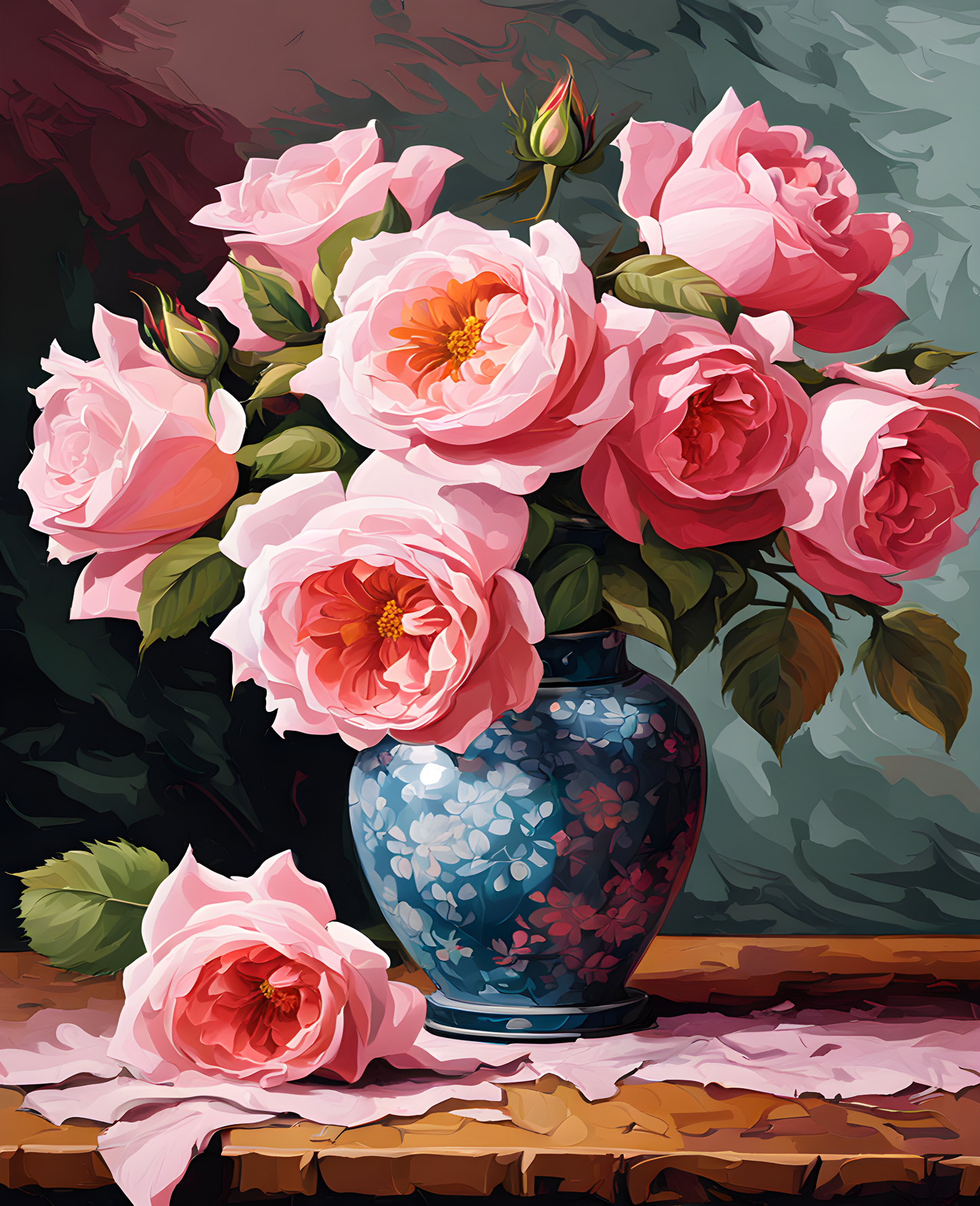 Pink Roses On A Table PD (2) - Van-Go Paint-By-Number Kit