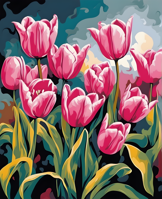 Flowers Collection OD (38) - Pink Tulips - Van-Go Paint-By-Number Kit
