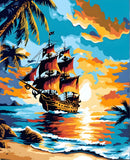 Pirate Ship near Exotic Beach (3) - Van-Go Paint-By-Number Kit