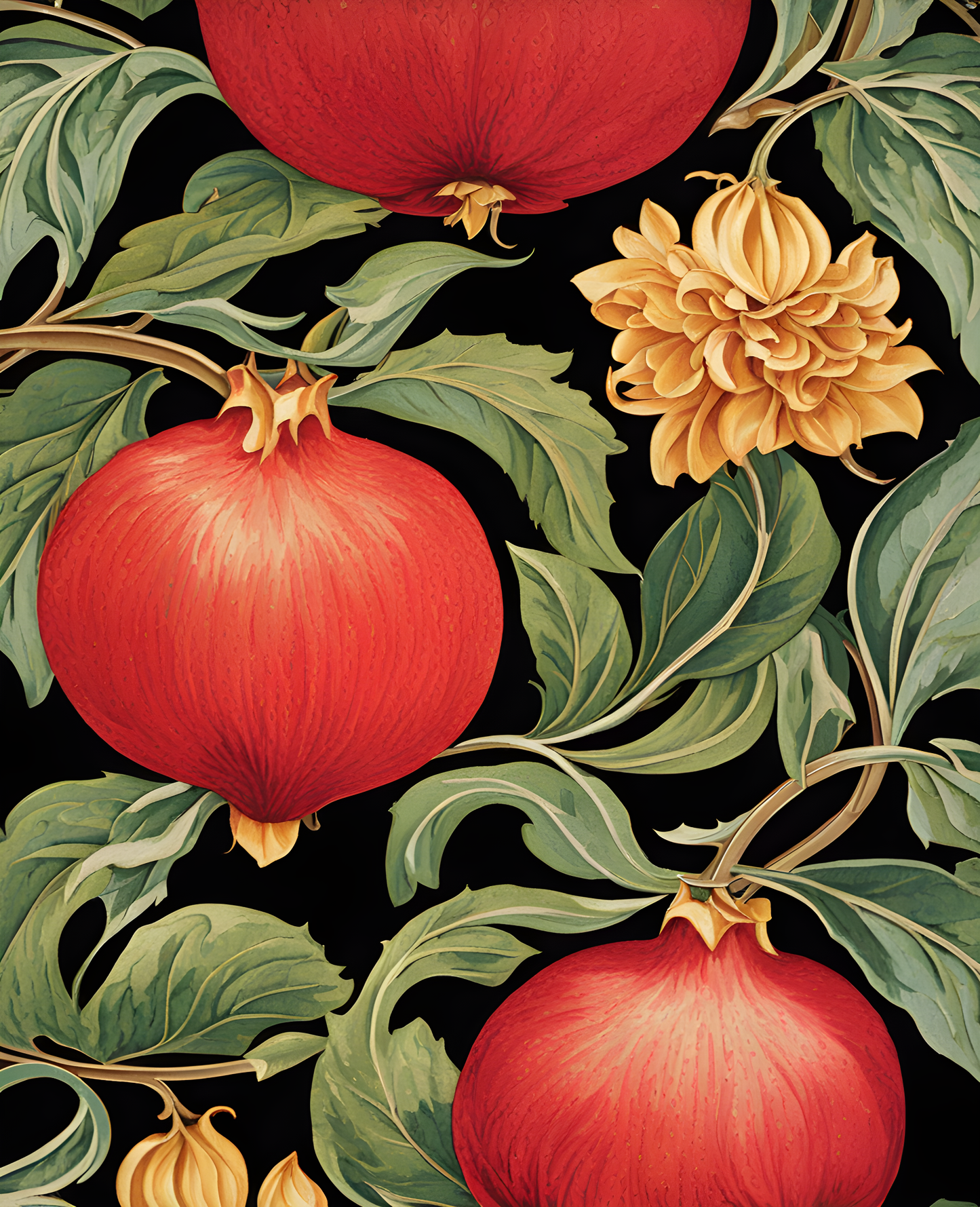 William Morris Style Collection PD (138) - Pomegranate Fabric Pattern - Van-Go Paint-By-Number Kit