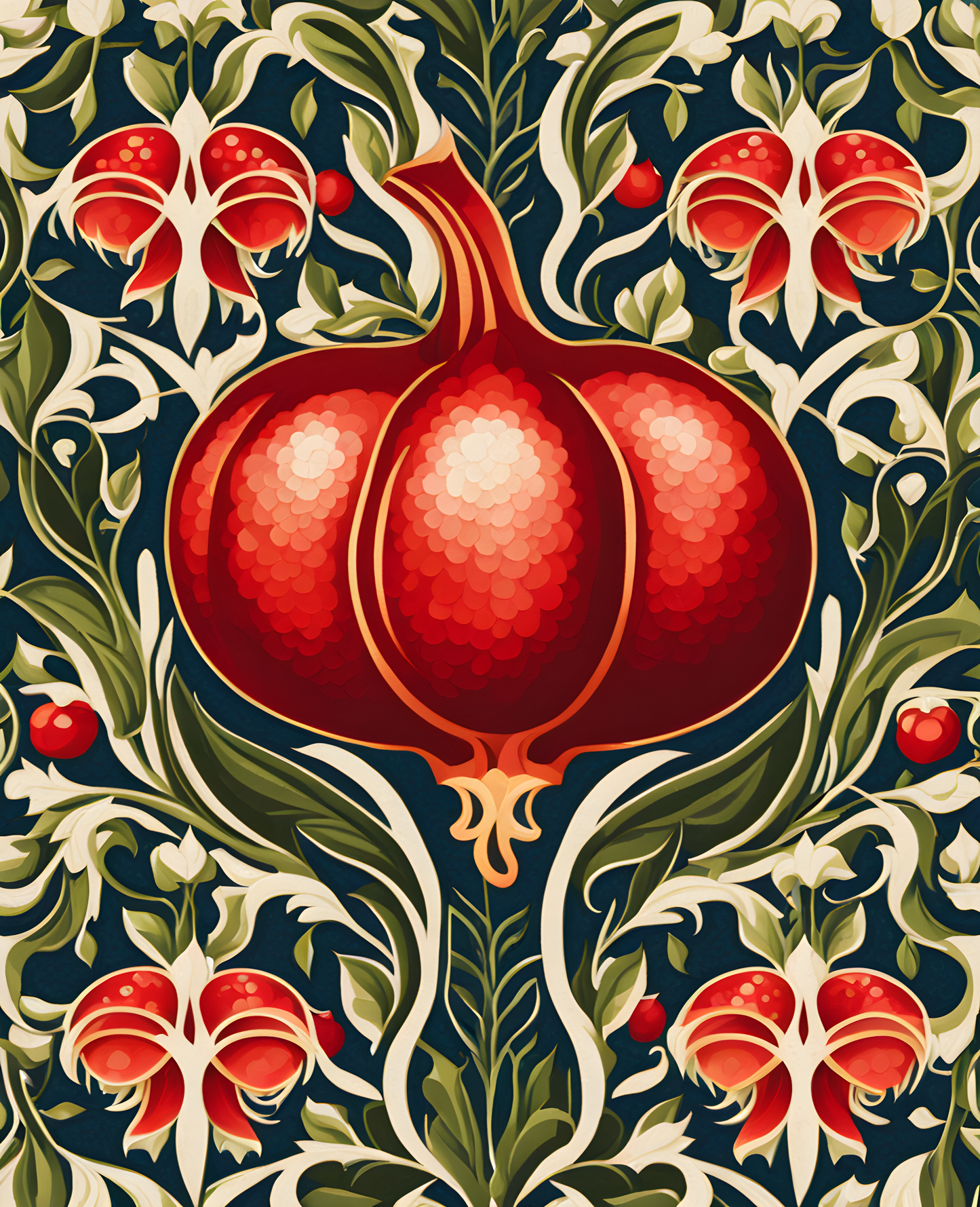 William Morris Style Collection PD (137) - Pomegranate Fabric Pattern - Van-Go Paint-By-Number Kit