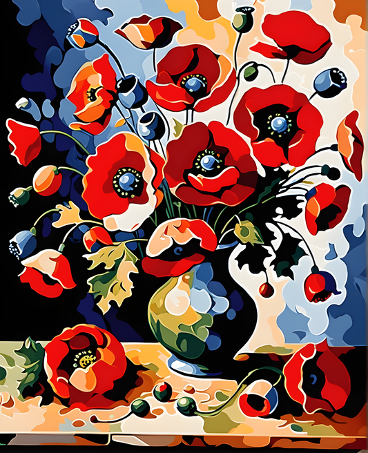 Poppies in a Vase (4) - Van-Go Paint-By-Number Kit