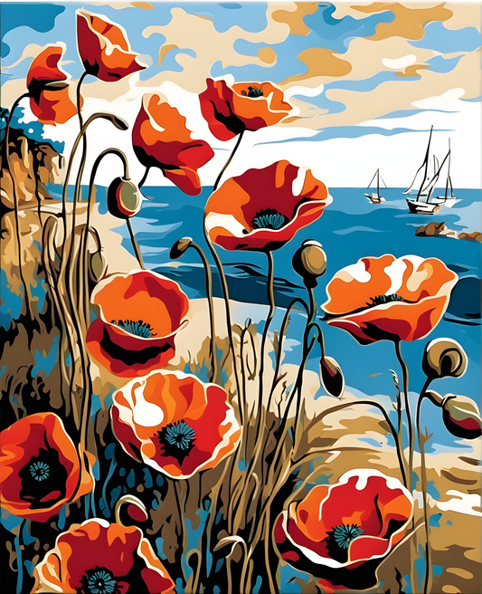 Poppies by the Sea (1) - Van-Go Paint-By-Number Kit