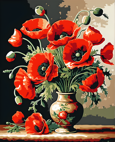 Poppies in a Vase (2) - Van-Go Paint-By-Number Kit