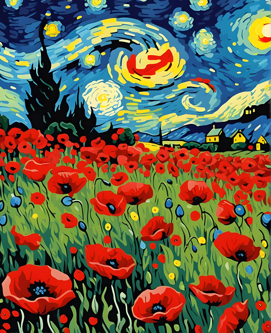Poppy Field in Starry Night (2) - Van-Go Paint-By-Number Kit
