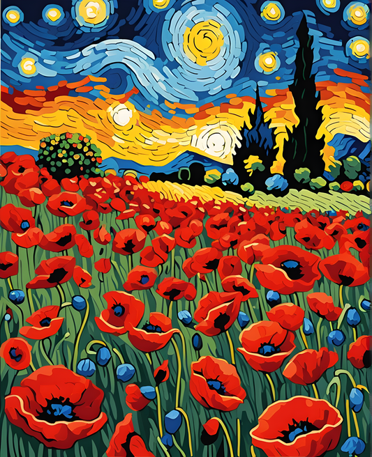 Poppy Field in Starry Night (1) - Van-Go Paint-By-Number Kit