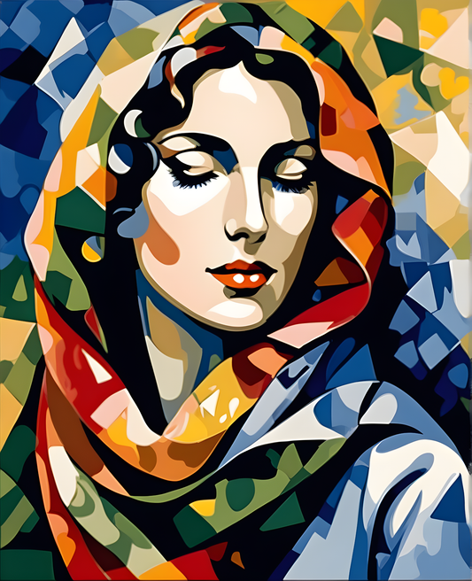 Portrait of a woman with a scarf (4) - Van-Go Paint-By-Number Kit