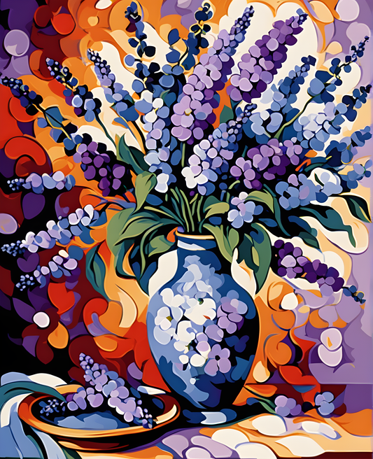 Purple Lavender Flowers in a Vase (1) - Van-Go Paint-By-Number Kit