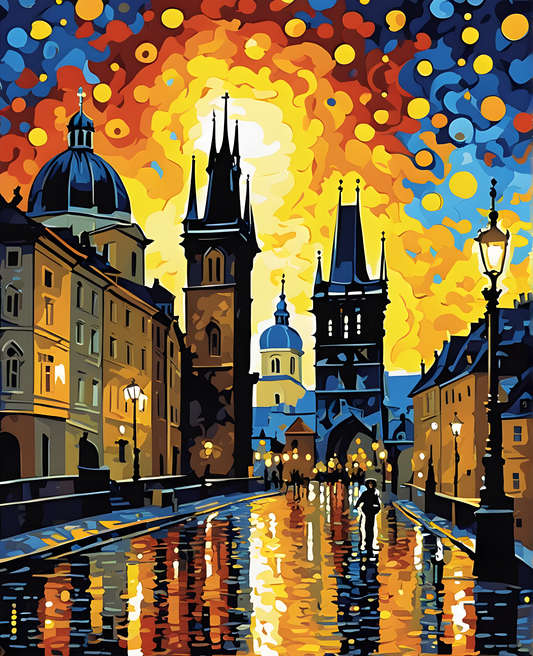 Prague, Old City (8) - at Starry Night - Van-Go Paint-By-Number Kit