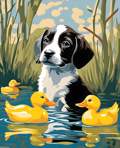 Puppy and Ducks (1) - Van-Go Paint-By-Number Kit
