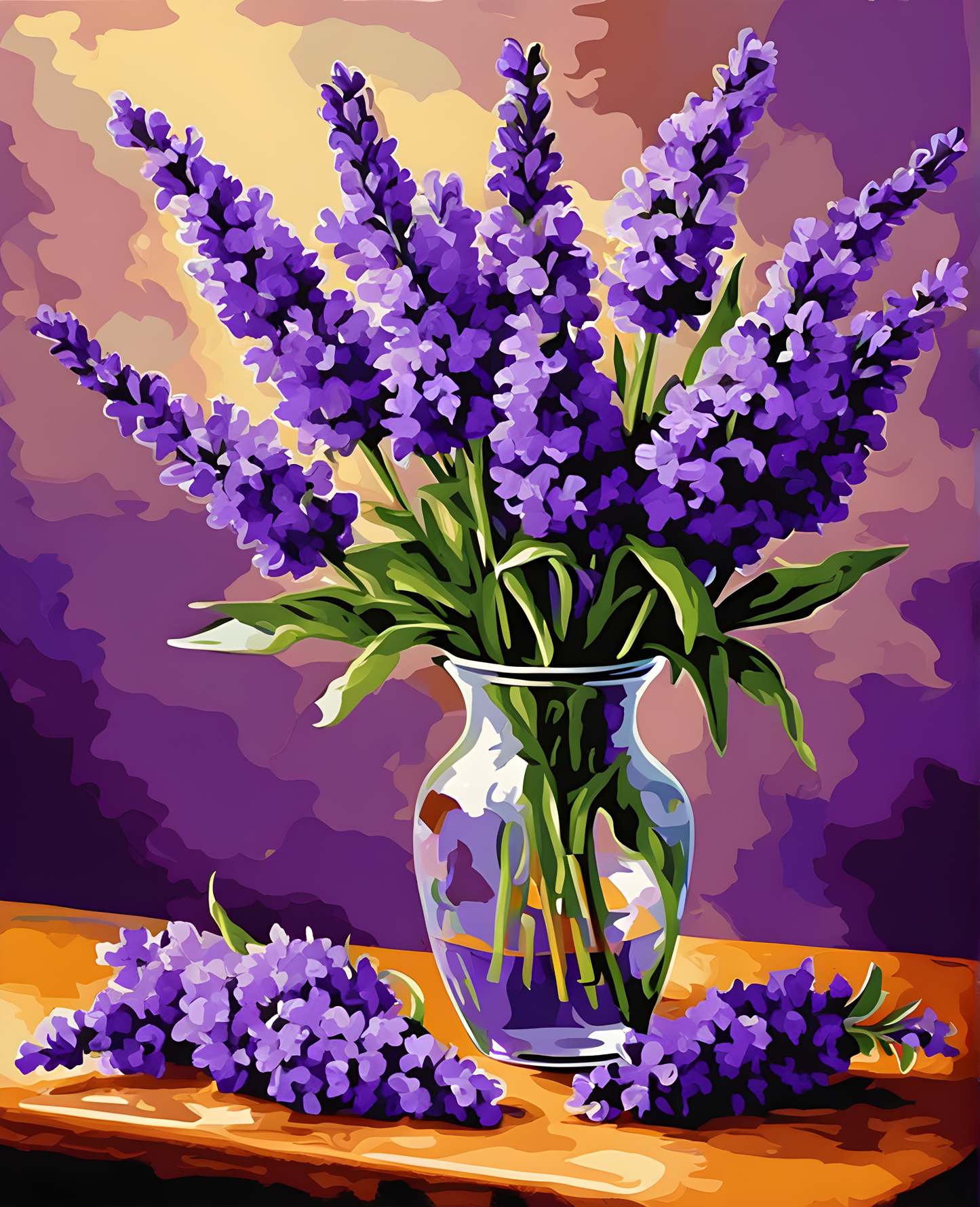 Purple Lavender Flowers in a Vase (3) - Van-Go Paint-By-Number Kit