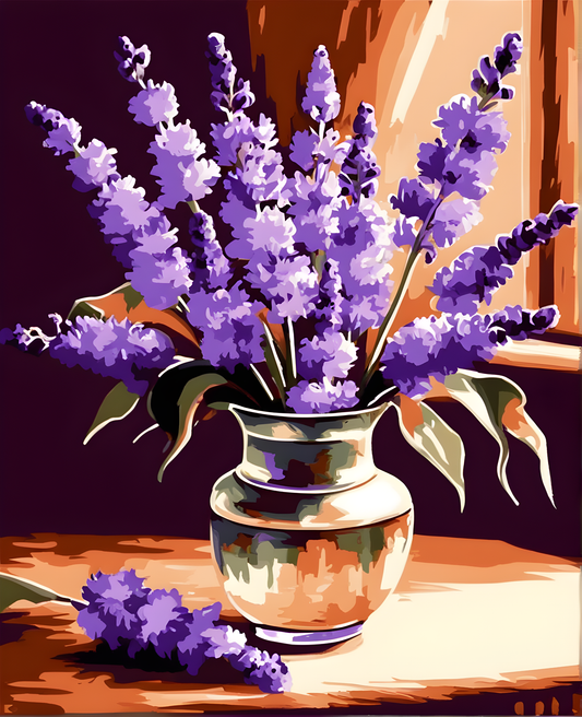 Purple Lavender Flowers in a Vase (5) - Van-Go Paint-By-Number Kit