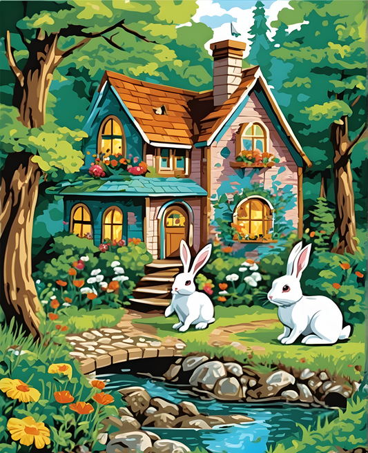 Rabbit house in the forest (2) - Van-Go Paint-By-Number Kit