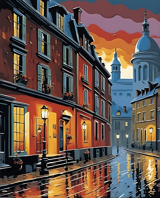 Rainy Night at Old European City - Van-Go Paint-By-Number Kit