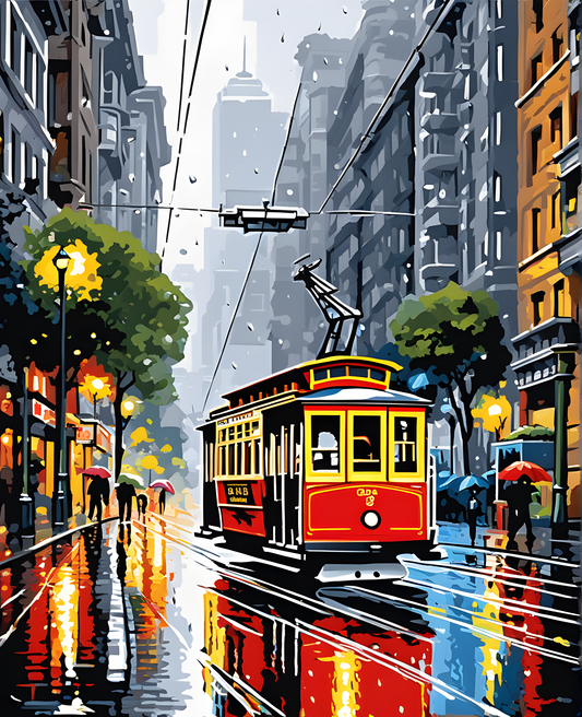 Rainy San Francisco Cable Car Line - Van-Go Paint-By-Number Kit