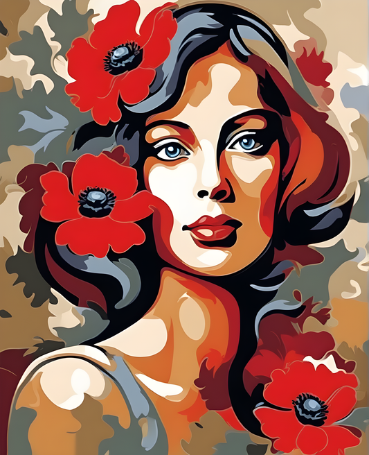 Red Anemones Lady (3) - Van-Go Paint-By-Number Kit