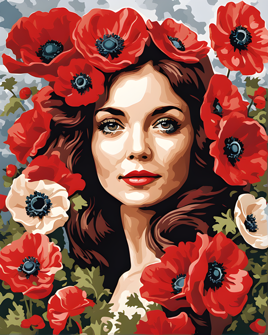 Red Anemones Lady (1) - Van-Go Paint-By-Number Kit