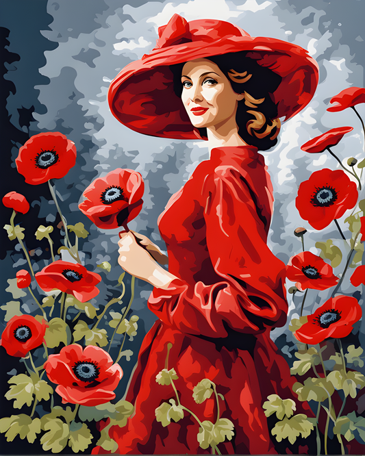 Red Anemones Lady (4) - Van-Go Paint-By-Number Kit