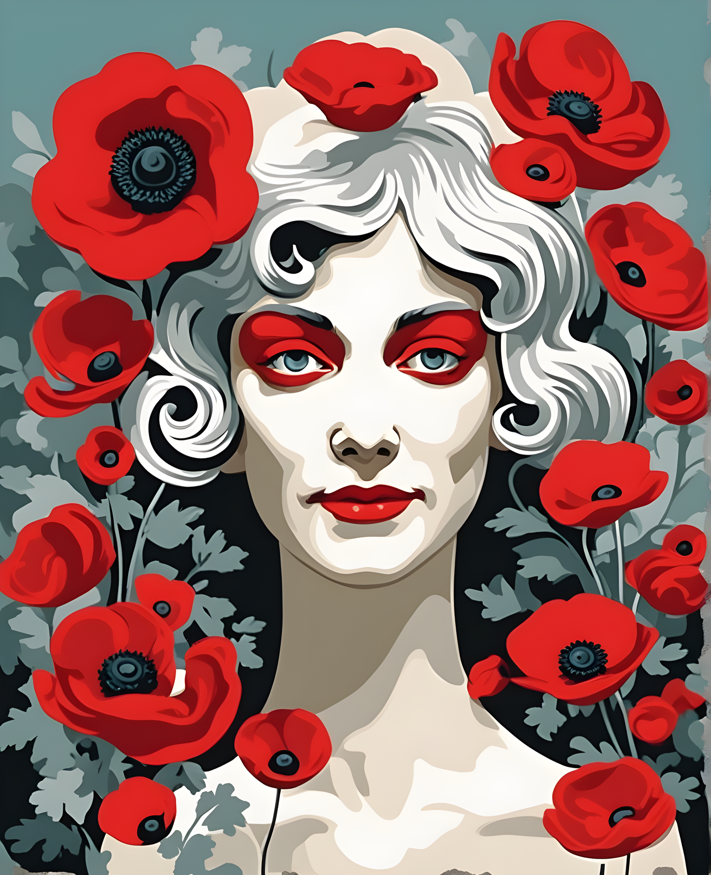 Red Anemones Lady (2) - Van-Go Paint-By-Number Kit