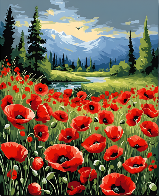 Red Blooming Poppies - Van-Go Paint-By-Number Kit