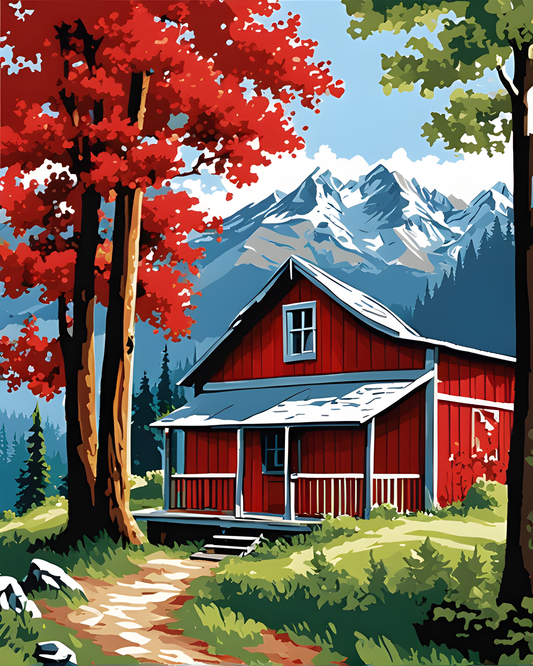 Red Cabin in the Mountains (2) - Van-Go Paint-By-Number Kit