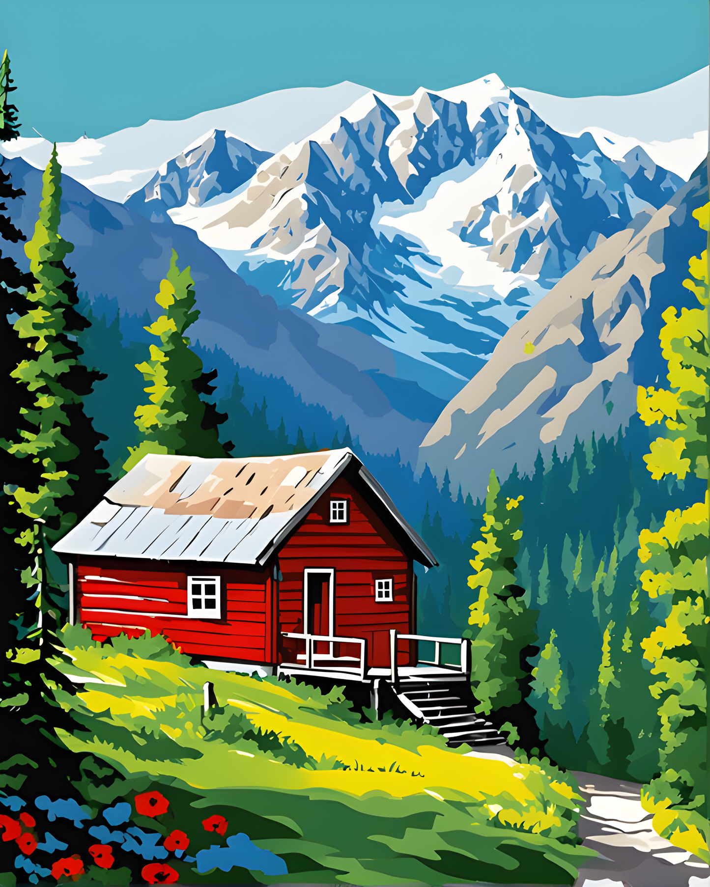 Red Cabin in the Mountains (1) - Van-Go Paint-By-Number Kit