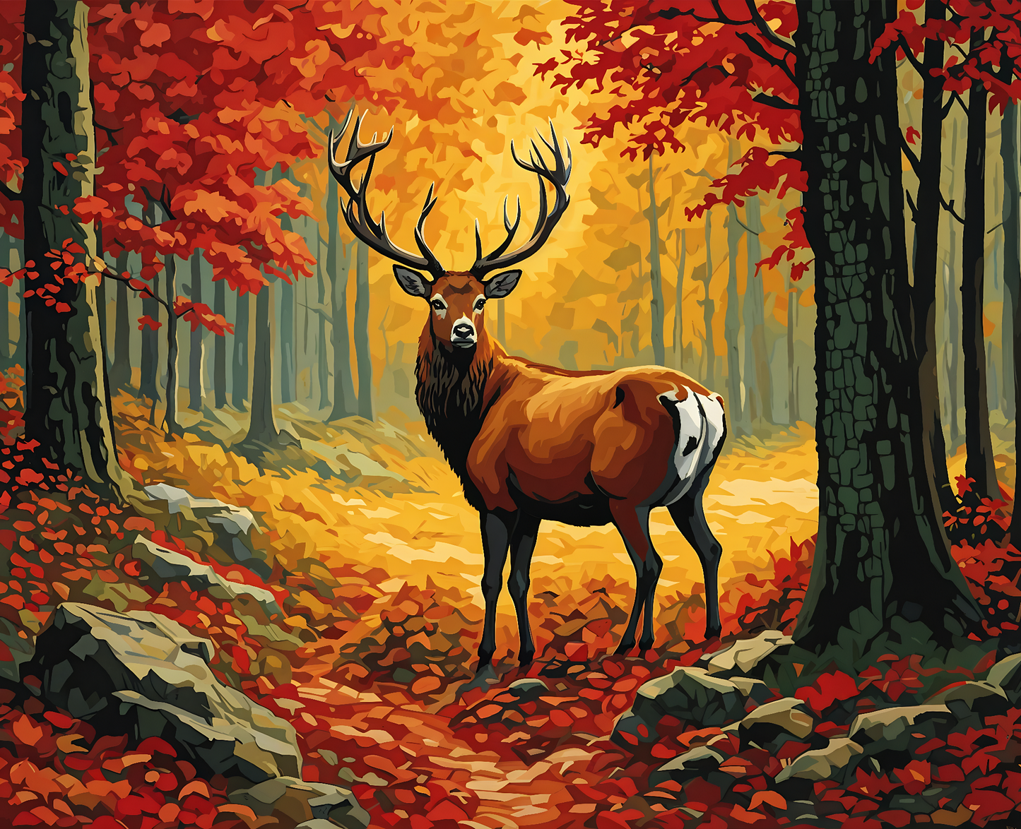 Red deer on a forest clearing PD (2) - Van-Go Paint-By-Number Kit