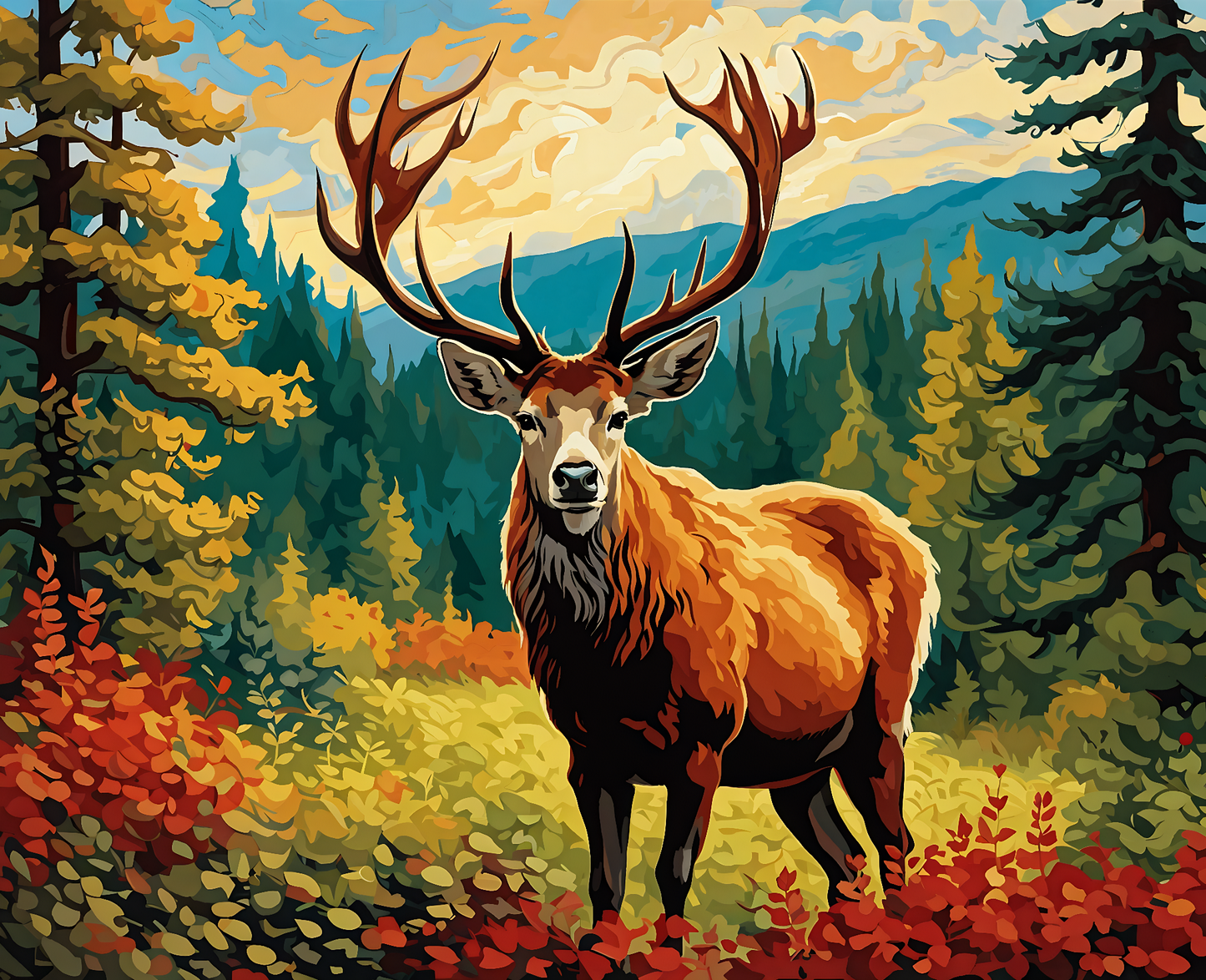 Red deer on a forest clearing PD (1) - Van-Go Paint-By-Number Kit