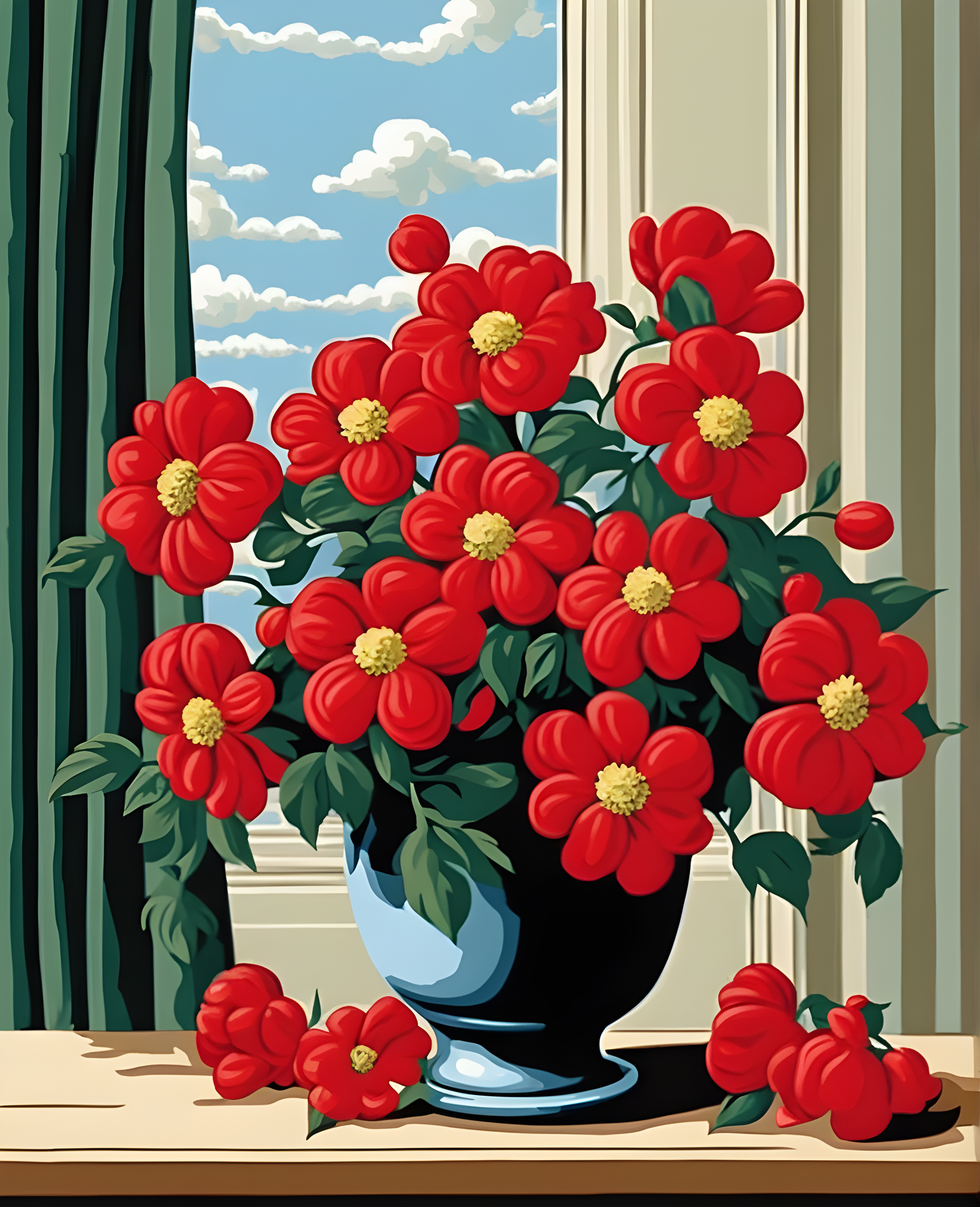 Red Flowers Pot (4) - Van-Go Paint-By-Number Kit