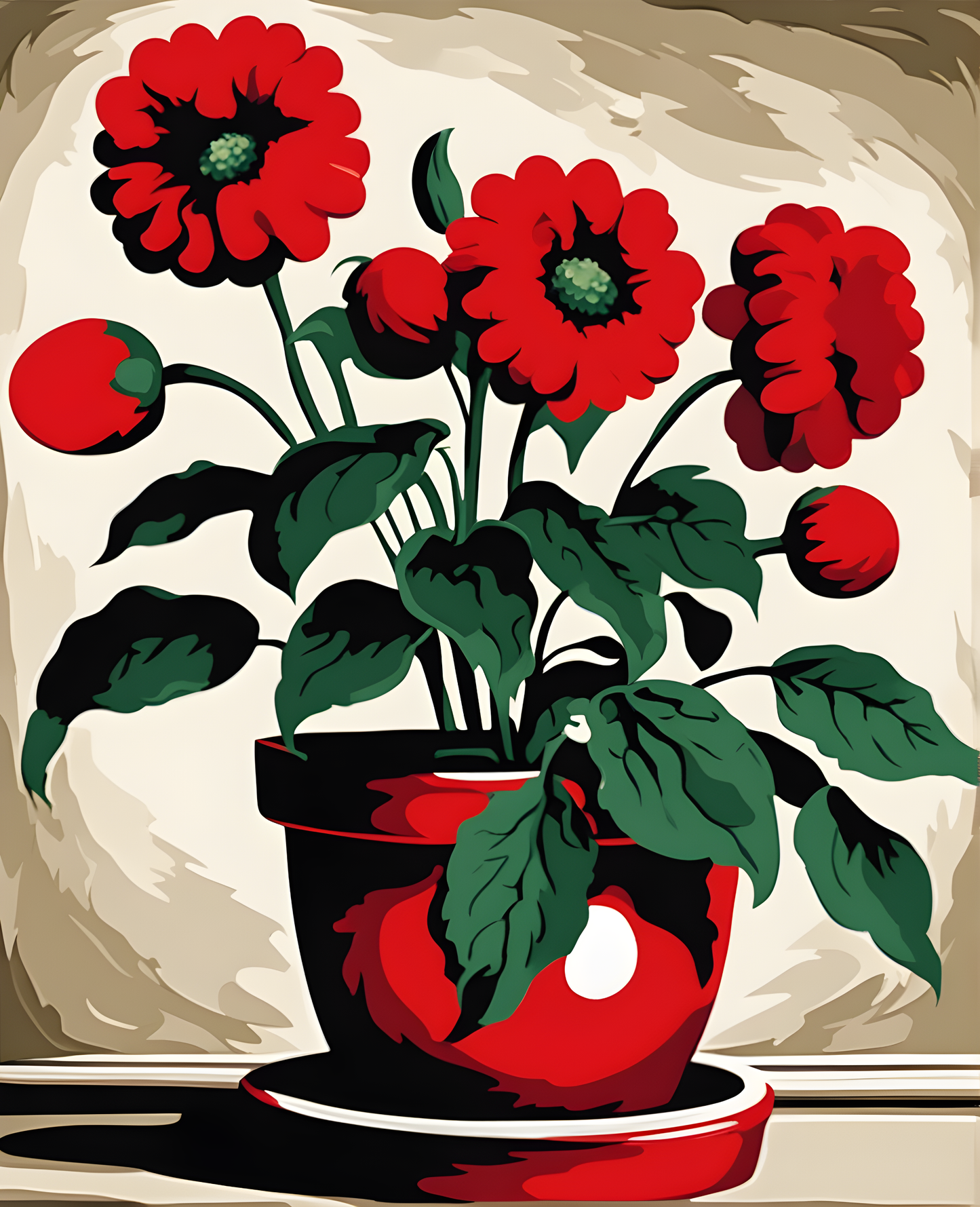 Red Flowers Pot (2) - Van-Go Paint-By-Number Kit