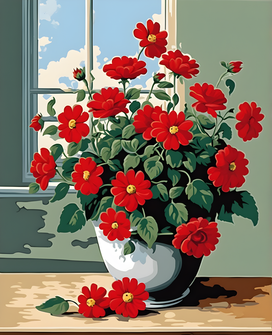 Red Flowers Pot (3) - Van-Go Paint-By-Number Kit