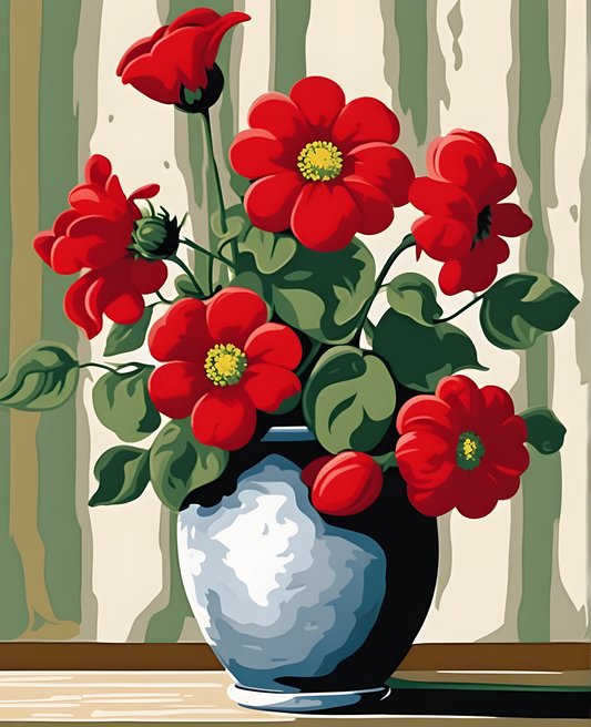 Red Flowers Pot (1) - Van-Go Paint-By-Number Kit