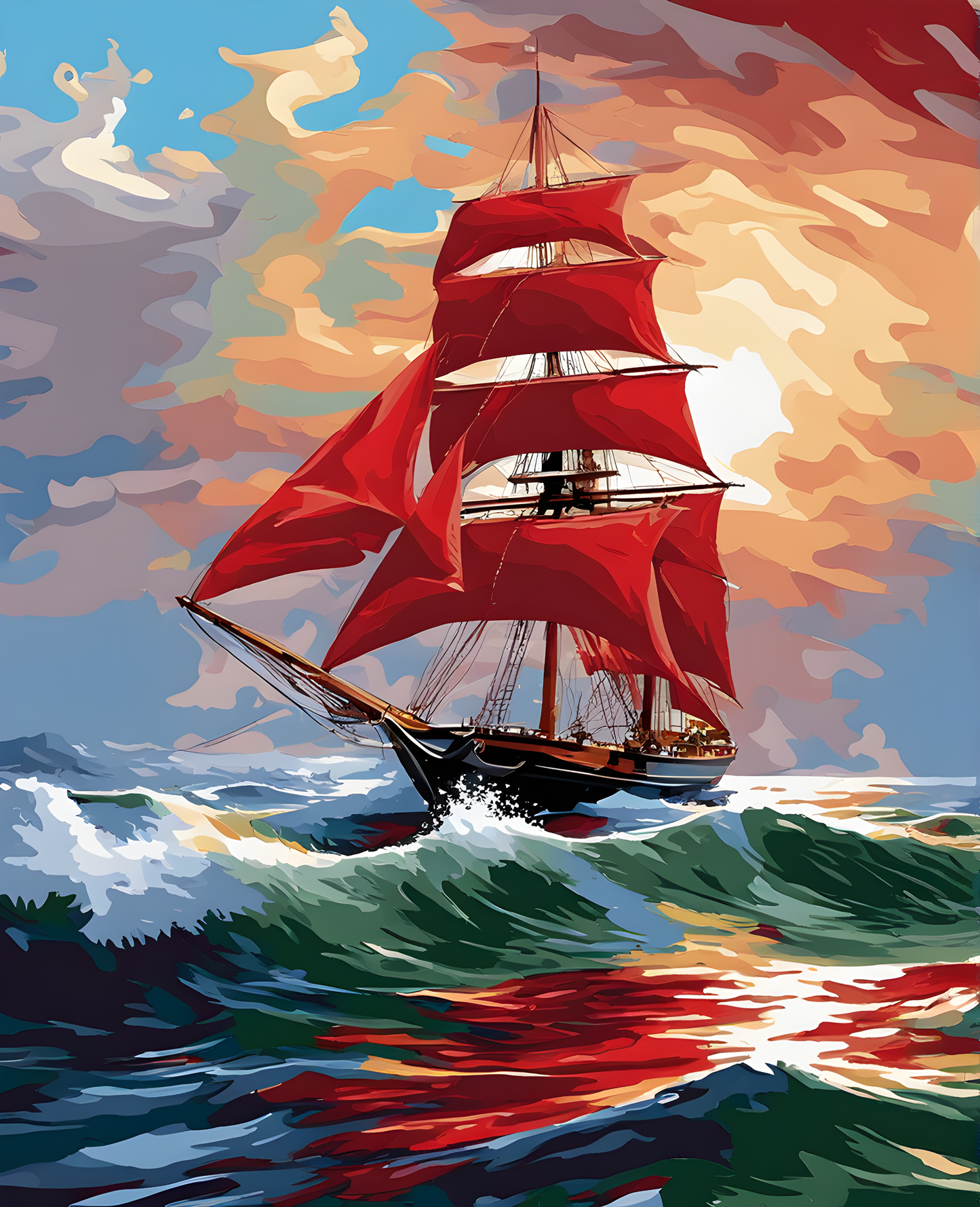 Red Sails at Sea (3) - Van-Go Paint-By-Number Kit