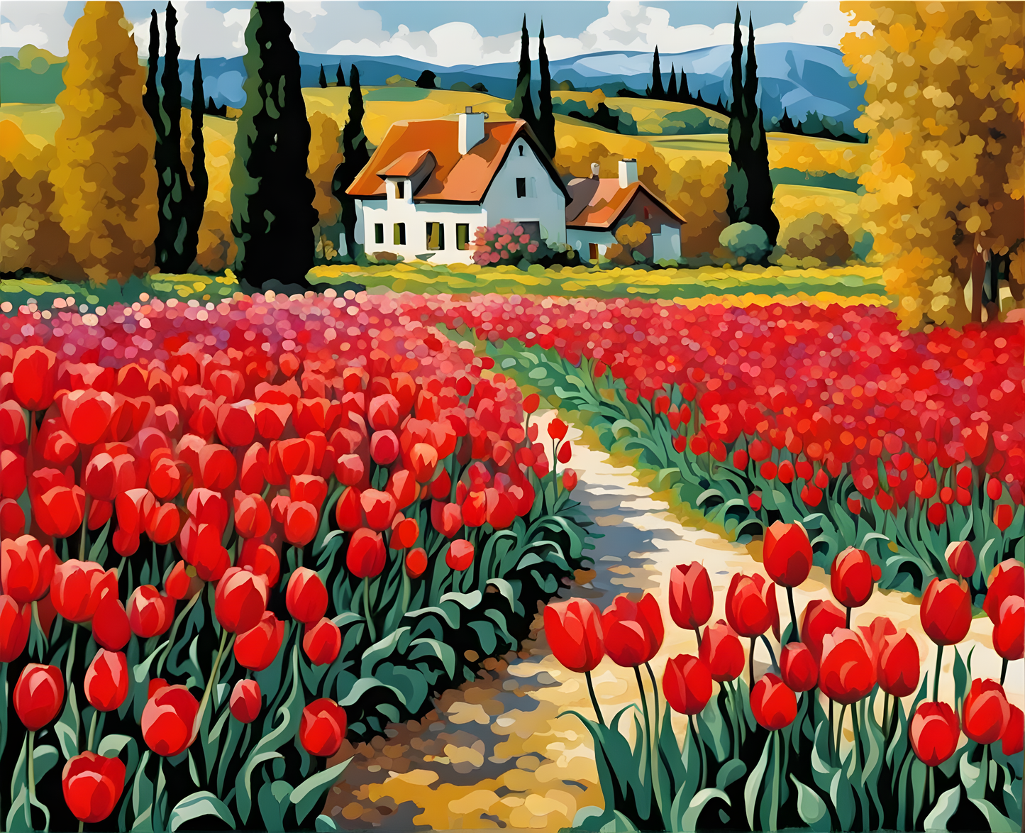 Red Tulips Field (2) - Van-Go Paint-By-Number Kit