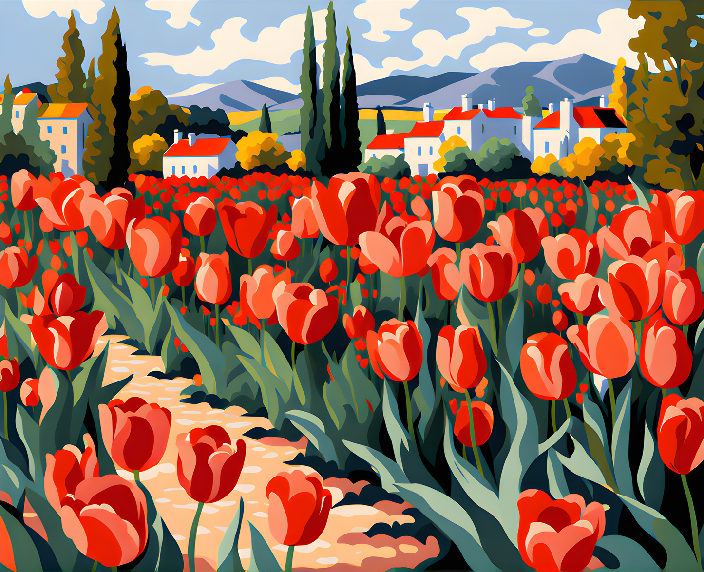 Red Tulips Field (1) - Van-Go Paint-By-Number Kit